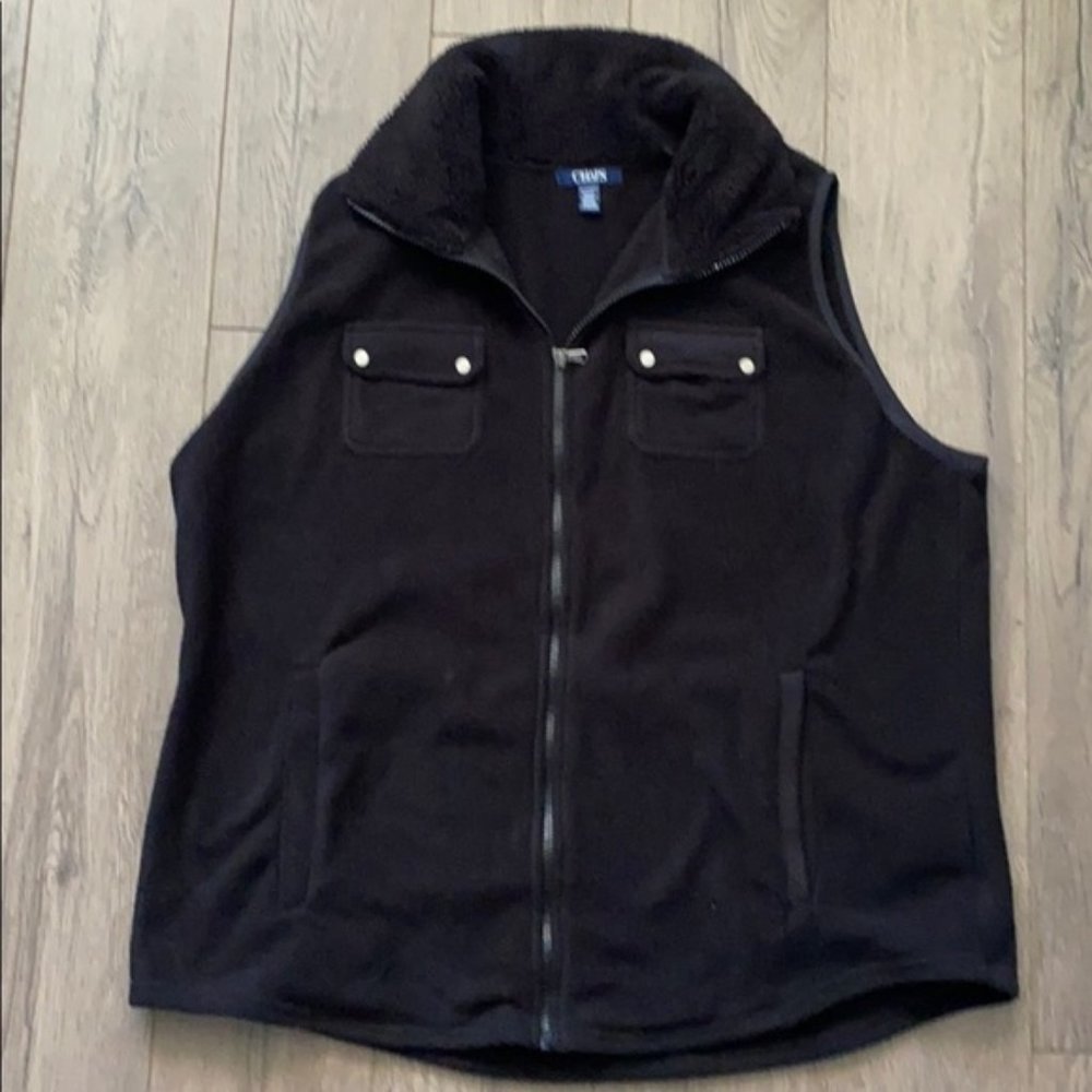 Chaps Women's Black Button Front Plush Fleece Vest - image 1